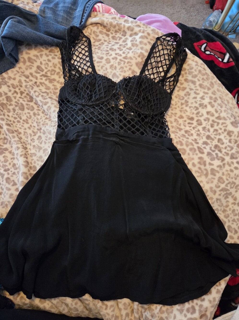 Nasty Gal Black Mesh Bodice Skater Dress